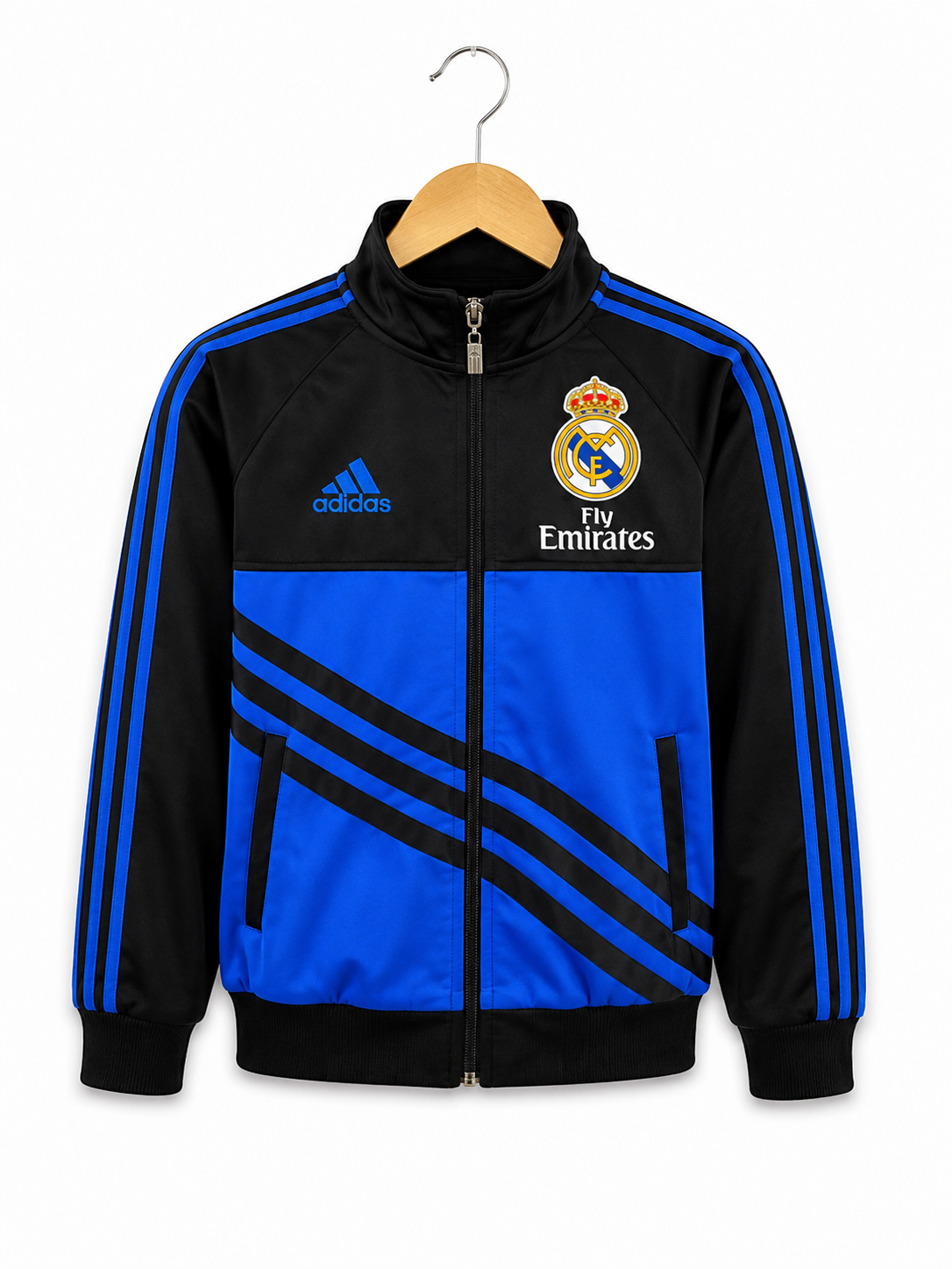 Kids Real Madrid Style Track Jacket – Blue & Black