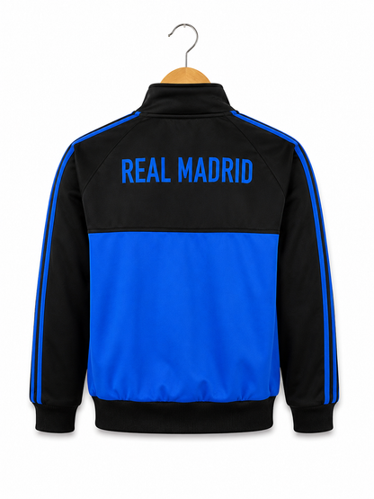 Kids Real Madrid Style Track Jacket – Blue & Black
